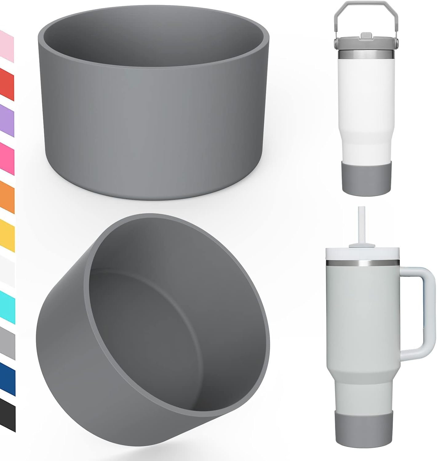 Upgrade 2PCS Protective Silicone Boot Bumper for Stanley Quencher Adventure 40oz 30oz IceFlow 20oz 30oz Tumbler, Water Bottle Bottom Sleeve Cover Accessories for Stanley Mug Cup(Light Grey)