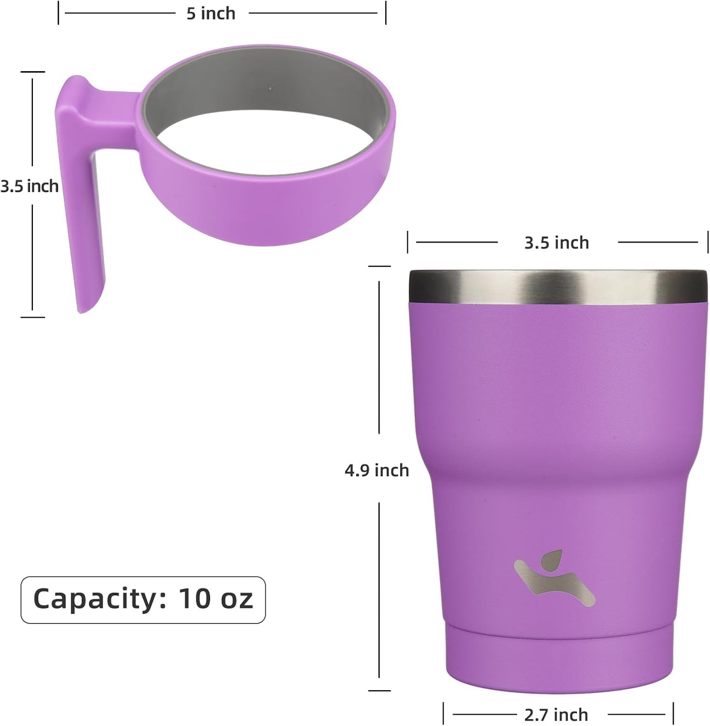 10 oz Tumbler with Handle and 2 Straw 2 Lid, Insulated Water Bottle Stainless Steel Vacuum Cup Reusable Travel Mug,Lavender