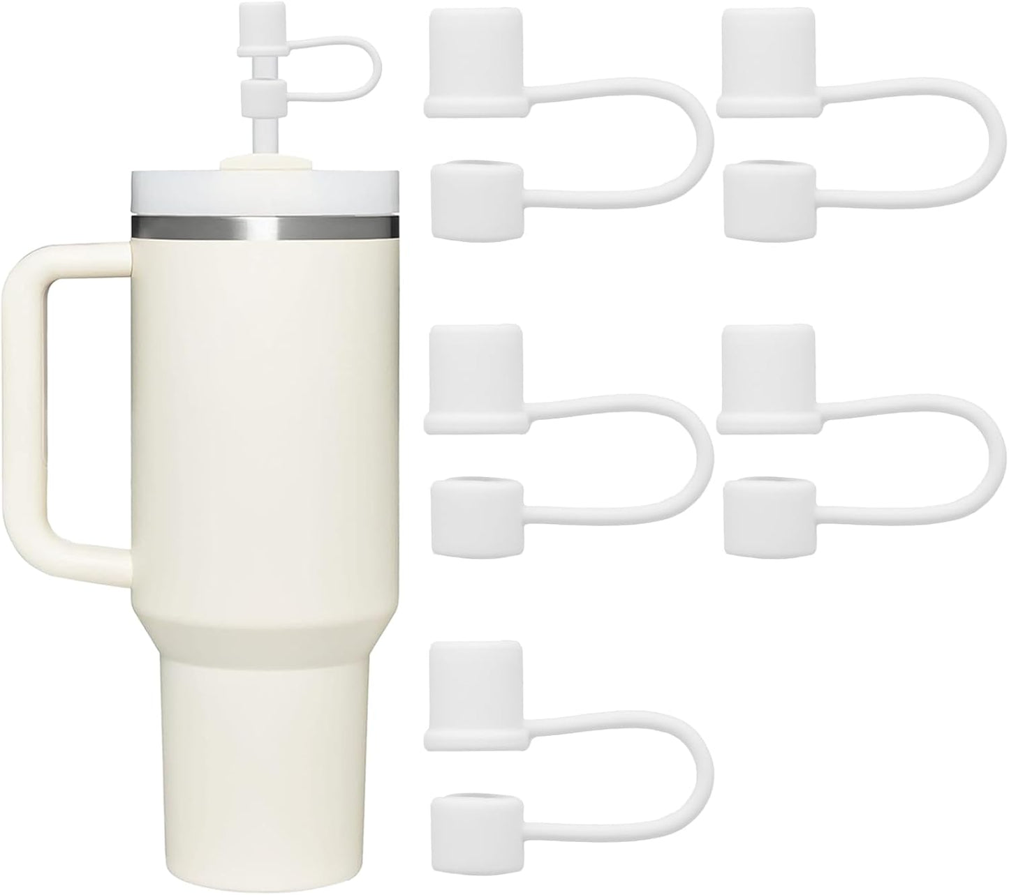 Straw Toppers for 10mm/0.39inch Diameter Straw Cover, compatable for Stanley/Owala Tumblers, Food Grade Silicone. (5pcs-Basics-White)