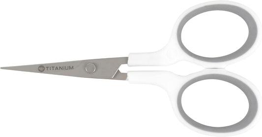 Westcott 4" Embroidery Scissors with Curved Titanium-Bonded Blades for Flush Trimming, Crafting, Sewing & More (White/Gray)