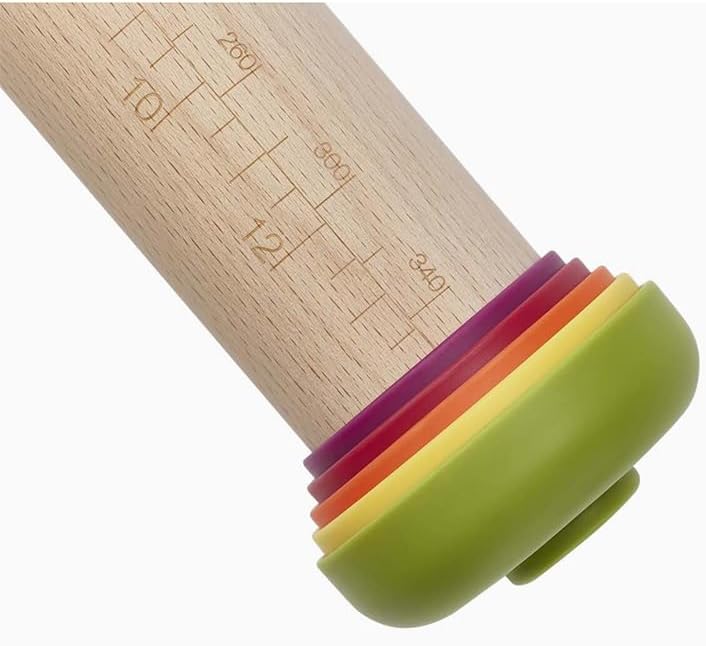 Joseph Joseph PrecisionPin - Rolling Pin with adjustable pastry thickness, Baking and dough rollers, Beech Wood, Multicolor