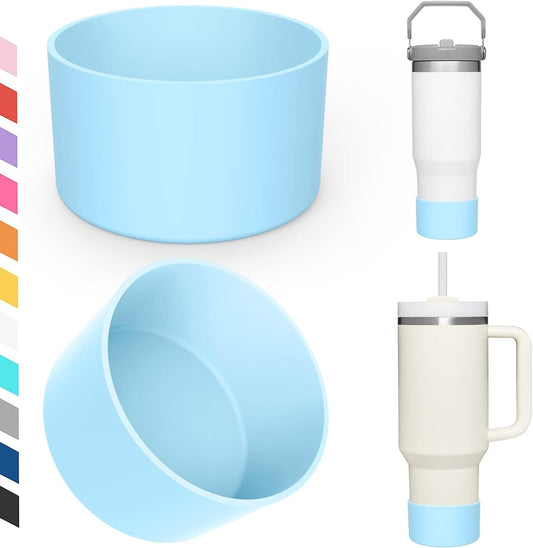 Upgrade 2PCS Protective Silicone Boot Bumper for Stanley Quencher Adventure 40oz 30oz IceFlow 20oz 30oz Tumbler, Water Bottle Bottom Sleeve Cover Accessories for Stanley Mug Cup(Blue)
