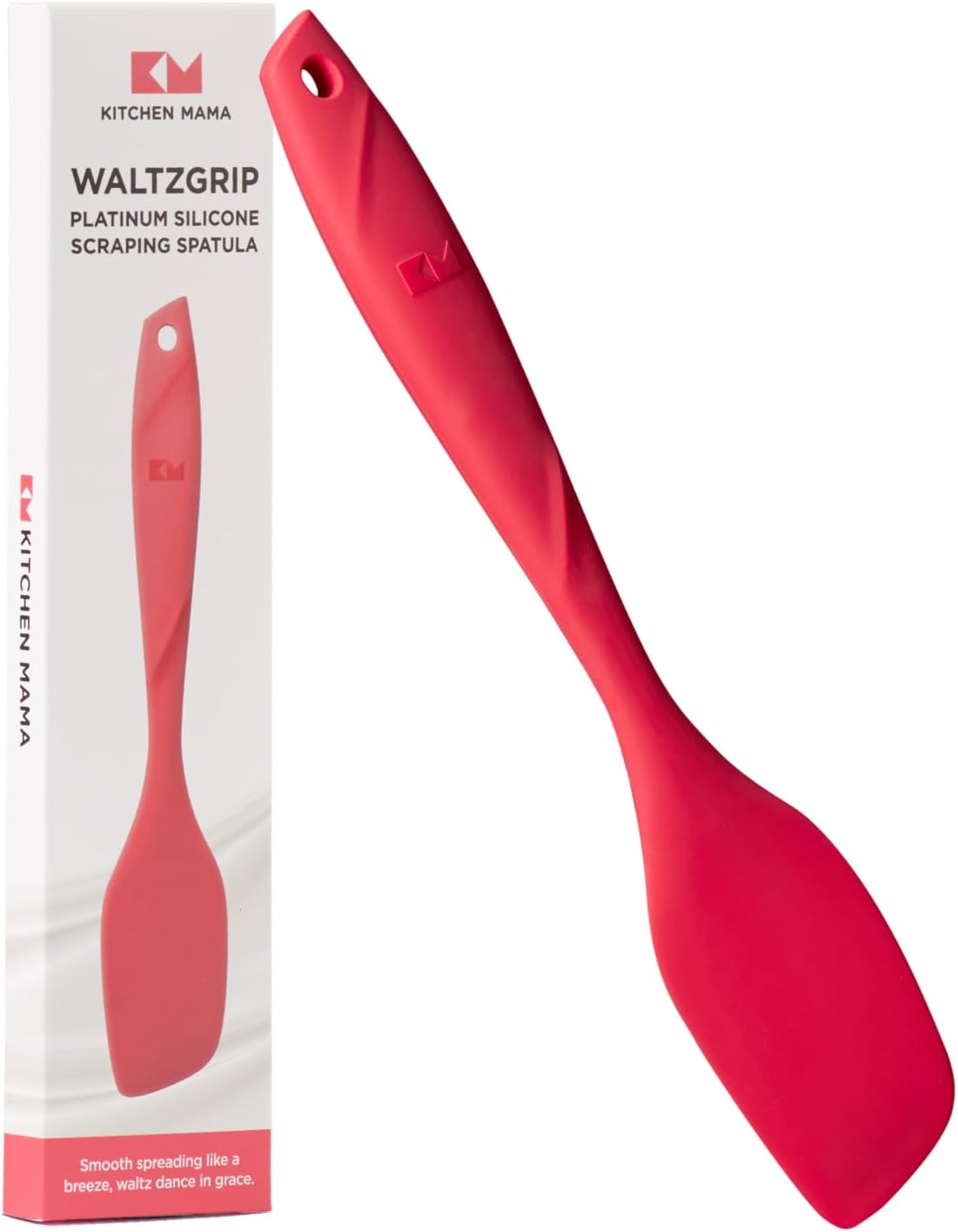 Kitchen Mama WaltzGrip Platinum Silicone Scraping Spatula: Heat Resistant, Seamless, Non Stick for Frying Pan Cookware, Safe, Flexible Bowl Scraper - Ideal for Mixing, Baking, Stirring (Red)
