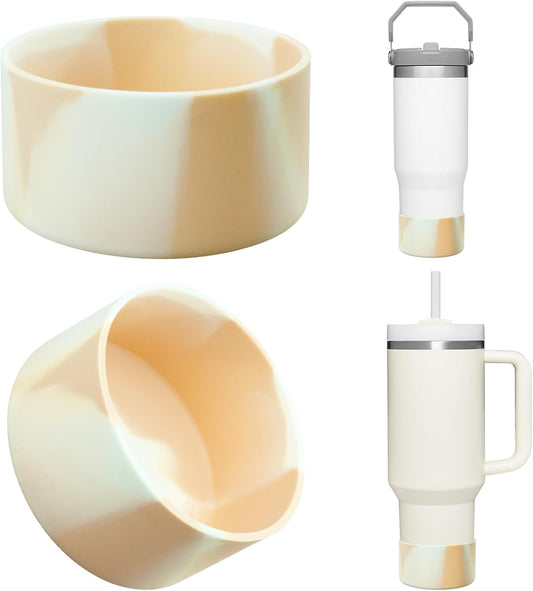 Upgrade 2PCS Protective Silicone Boot Bumper for Stanley Quencher Adventure 40oz 30oz IceFlow 20oz 30oz Tumbler, Water Bottle Bottom Sleeve Cover Accessories for Stanley Mug Cup(Coffee+White)
