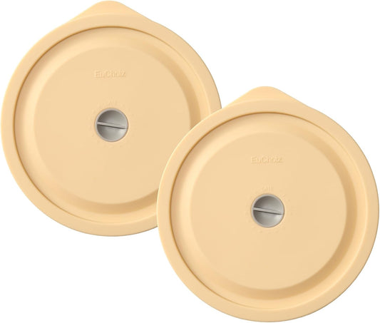 Replacement Lids for Pyrex 7402-PC 7 Cup, Silicone Round Storage Cover Lid for Anchor Hocking Glass Bowl 2 Pack with Date Mark Beige
