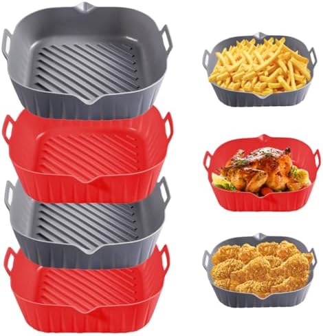 Silicone Liners Square for Air Fryer, 4 Pcs Non-stick Food-grade Reusable Basket Silicone Pot Baking Tray Airfryer Accessories, Top Size 8 inches, Bottom Size 7 inches