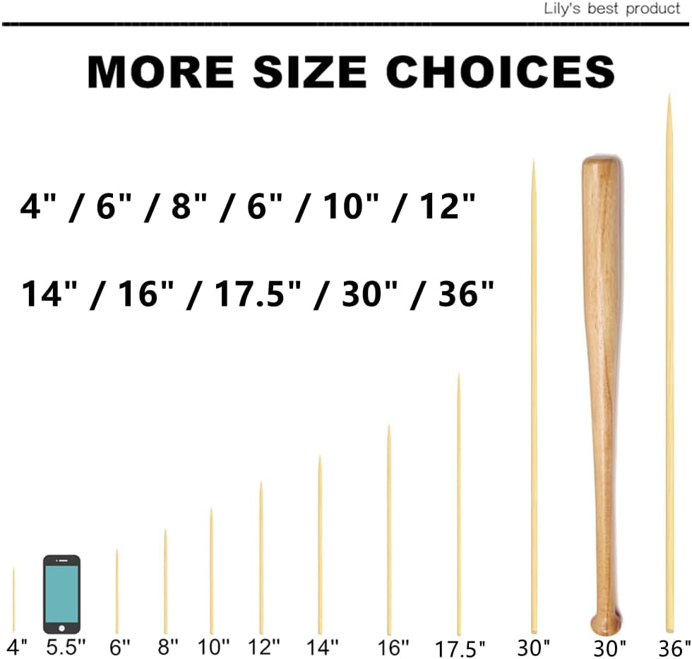 6" Natural Bamboo Skewers for BBQ，Appetiser，Fruit，Cocktail，Kabob，Chocolate Fountain，Grilling，Barbecue，Kitchen，Crafting and Party. Φ=4mm, More Size Choices 8"/10"/12"/14"/16"/17.5"/30"/36"(200 PCS)