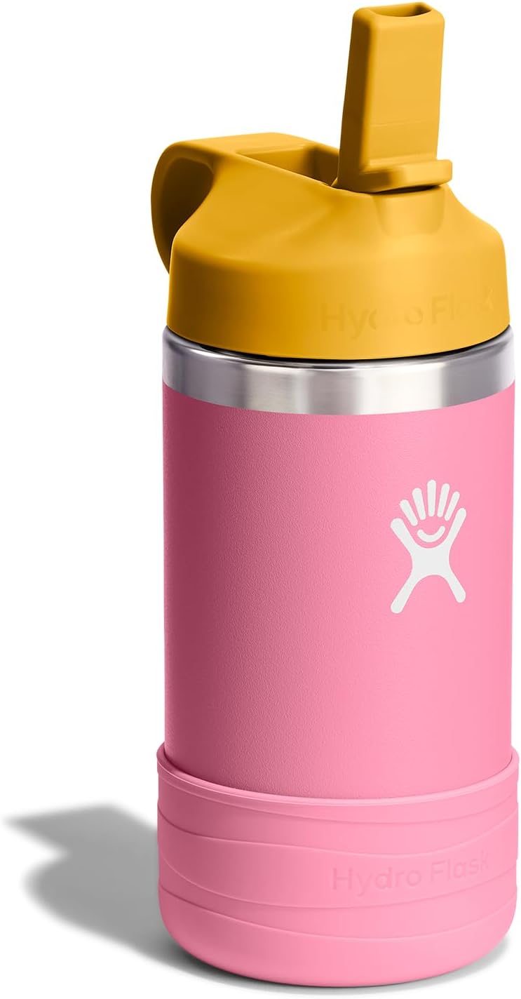 Hydro Flask Kids Water Bottle for School - Stainless Steel and Insulated with Straw Cap - 12 Oz Dahlia