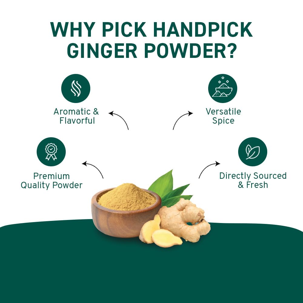 HANDPICK Ginger Powder (14oz/397g) No Additives, No Preservatives, No Fillers | Ginger Root Powder from India | Raw, Gluten Free, Non GMO | Perfect for Cooking, Baking | Resealable Zip Lock Pouch