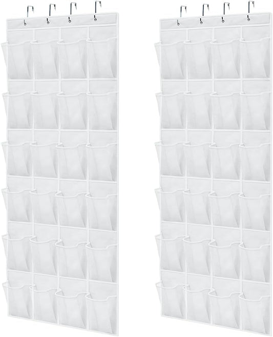 GORILLA GRIP Over the Door Shoe Organizer, 2 Pack, 24 Breathable Mesh Pockets, Space Saving Hanging Storage Holder, Closet Rack Hanger Holds Up to 40 lbs, Hangs on Closets, Shoes, Accessories, White