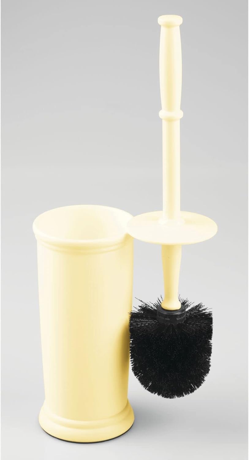 mDesign Toilet Bowl Brush and Holder - Covered Bathroom Brush - Standing Scrubber in Modern Holder - Space Saving, Deep Cleaning for Toilet - Hyde Collection - Light Yellow