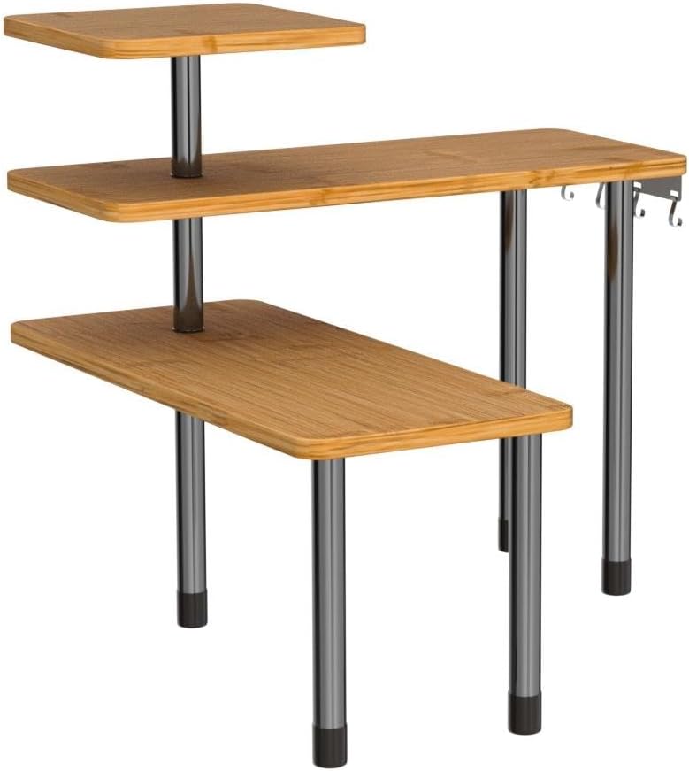 ZHWS Kitchen Countertop Organizer Spice Rack for Salt, Bathroom Counter Organizer Over Sink for Makeup, Skincare, Adjustable 3-Tier Corner Counter Shelf with 4 Hooks for Coffee Bar Dresser Table