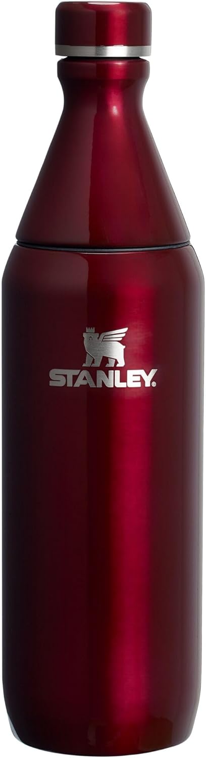 Stanley All Day Slim Bottle 20 oz | Twist off Lid with Leakproof Seal | Slim Design for Travel and Gym | Insulated Stainless Steel Water Bottle | BPA-Free | Garnet Shine