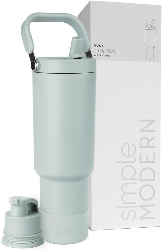 Simple Modern Trek Pivot | 40oz Flip Straw Tumbler with Handle | Water Bottle & Boot | Interchangeable Straw & Chug Lids | Insulated Stainless Steel Jug | Gym Sports Outdoors | Sea Glass Sage