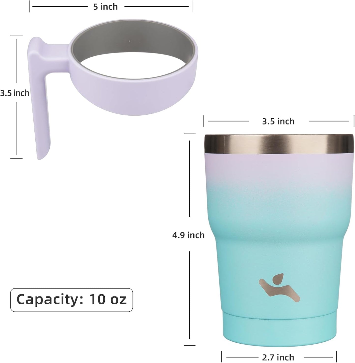 10 oz Tumbler with Handle and 2 Straw 2 Lid, Insulated Water Bottle Stainless Steel Vacuum Cup Reusable Travel Mug, Lavender Green