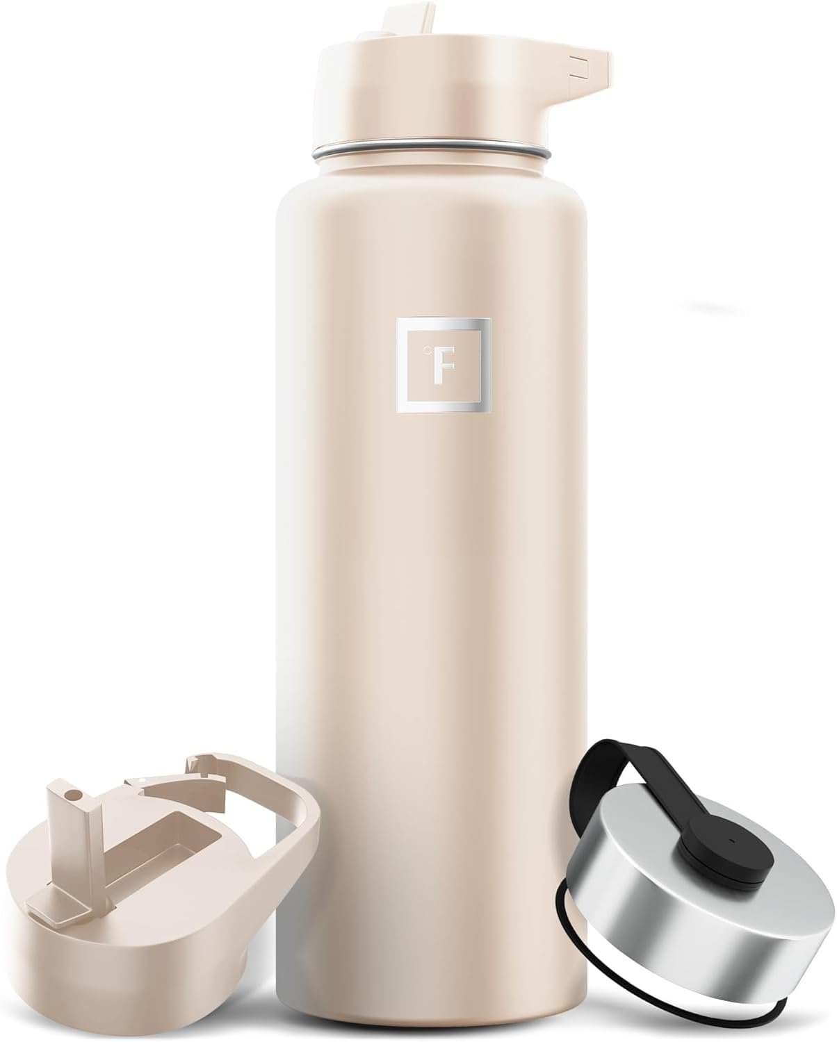 IRON °FLASK Camping & Hiking Hydration Flask with Straw, Wide Mouth Insulated Stainless Steel Sports Water Bottle - 40 oz Sand
