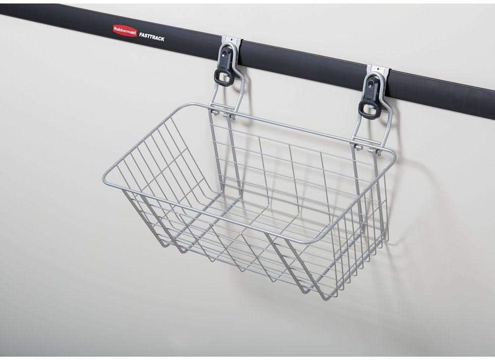 Rubbermaid Garage FastTrack Wire Mesh Basket Wall Mounted Storage System Holds up to 50 pounds Satin Nickel for Tool/Toy/Sports Equipment