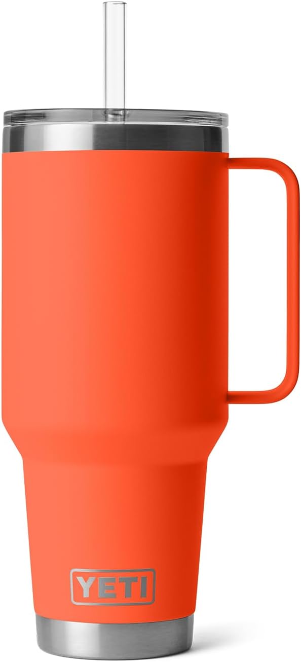 YETI Rambler 42 oz Tumbler with Handle and Straw Lid, Travel Mug Water Tumbler, Vacuum Insulated Cup with Handle, Stainless Steel, Papaya