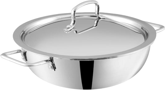 Vinod Platinum Triply Stainless Steel Kadai | Suitable For Indian Cooking, Sauces, Stews, Soups | Extra Deep, 32cm | Induction, Electric Friendly