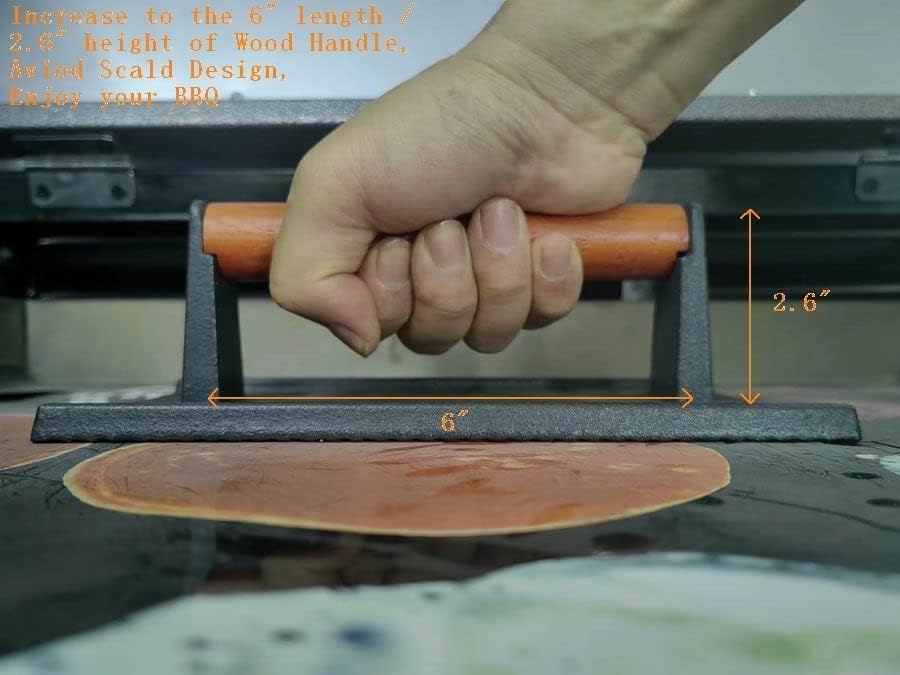 Firsgrill 8.3"×4.3" Heavy-Duty Cast Iron Grill Press and Steak Weight with Cool-Touch Comfort-Grip Wood Handle - BBQ Accessories for Griddle, Outdoor Grill, Panini, Tortilla (2 Rectangle)