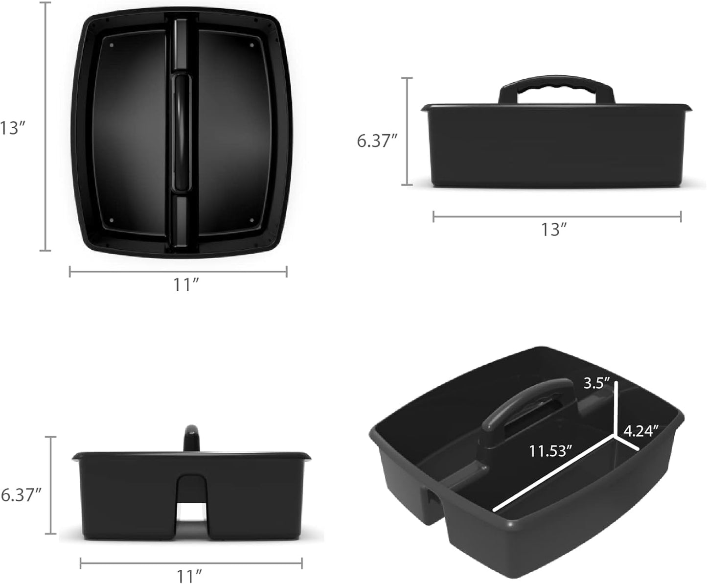 Storex 2-Compartment Large Caddy – Multipurpose Classroom Organizer with Handle, Black, 1-Pack (00973A06C)