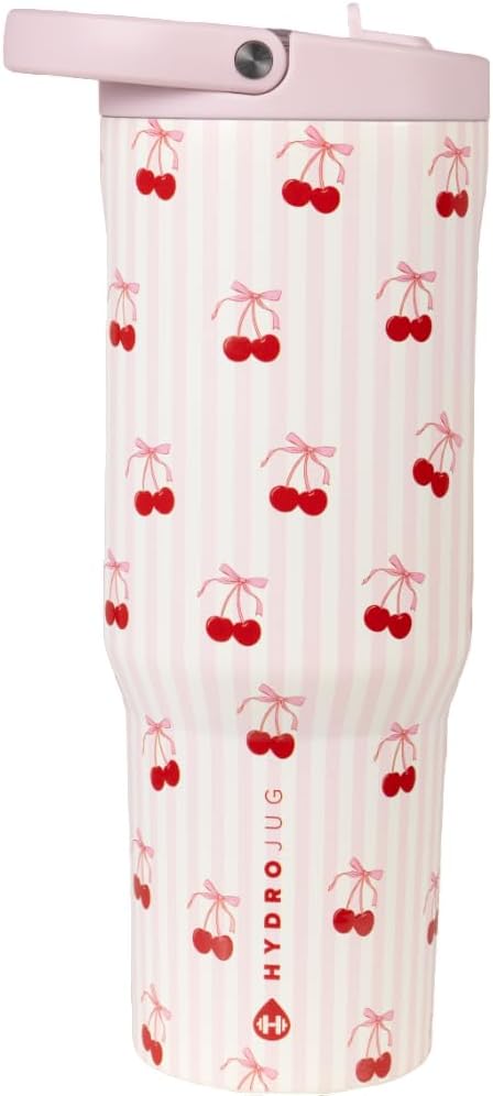 HydroJug Sport - Stainless Steel Tumbler with Straw, Vacuum Insulated, 32oz Leakproof Water Bottle, Ergonomic Design, Reusable, Dishwasher Safe, Rubber Base, Durable for Gym or Outdoors, Sweet Cherry
