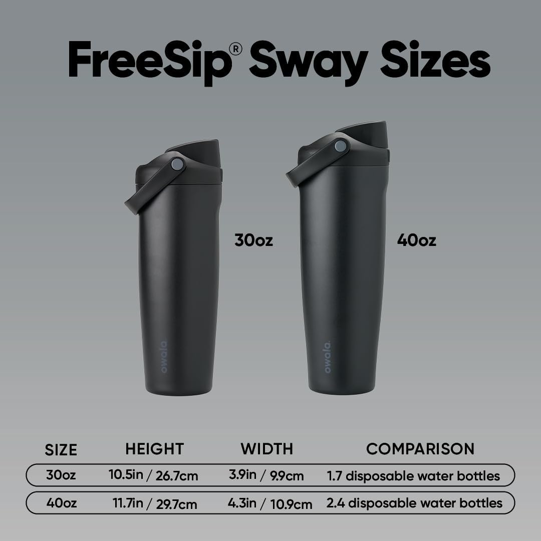 Owala FreeSip Sway Insulated Stainless Steel Water Bottle with Two-Way Spout, Built-In Straw and Bucket Handle, Made for Travel, School, and Sports, 30oz, BPA Free, Leak Proof, Very, Very Dark