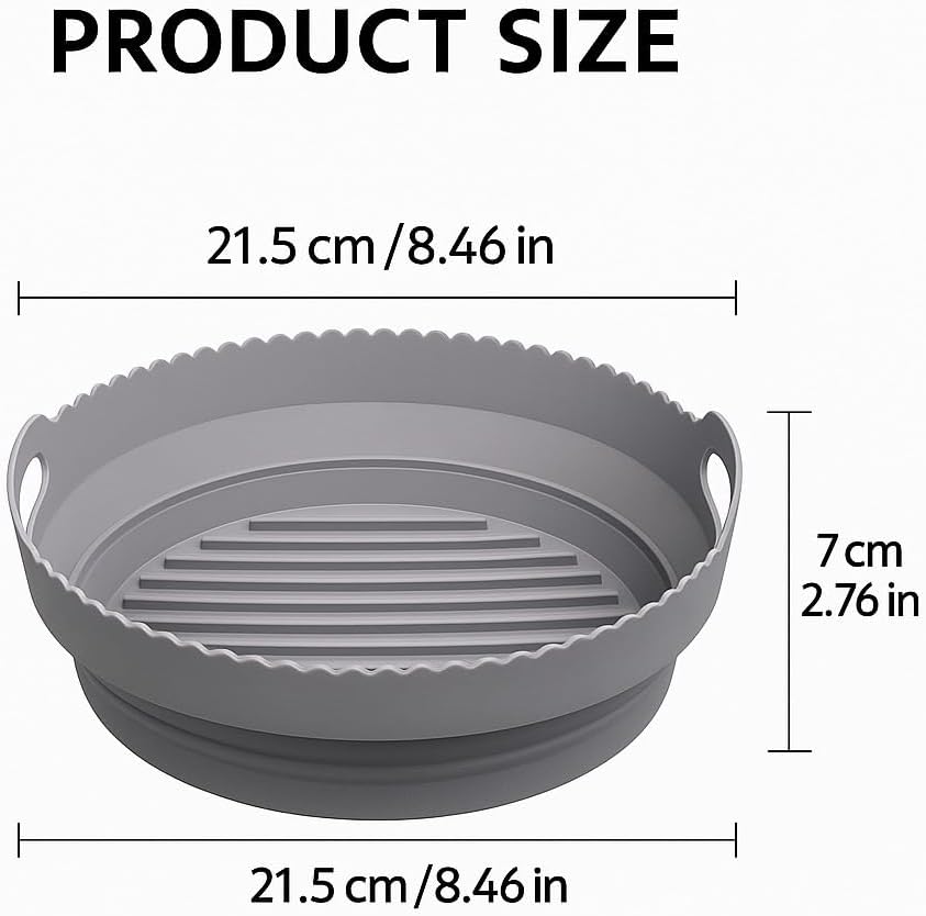 Silicone Air Fryer Liner 8.6" Round for 5–8 QT, No Divider, Reusable Non-Stick Collapsible Pot Liner, Dishwasher Safe, Heat-Resistant 446°F, BLACK, 1 Pack