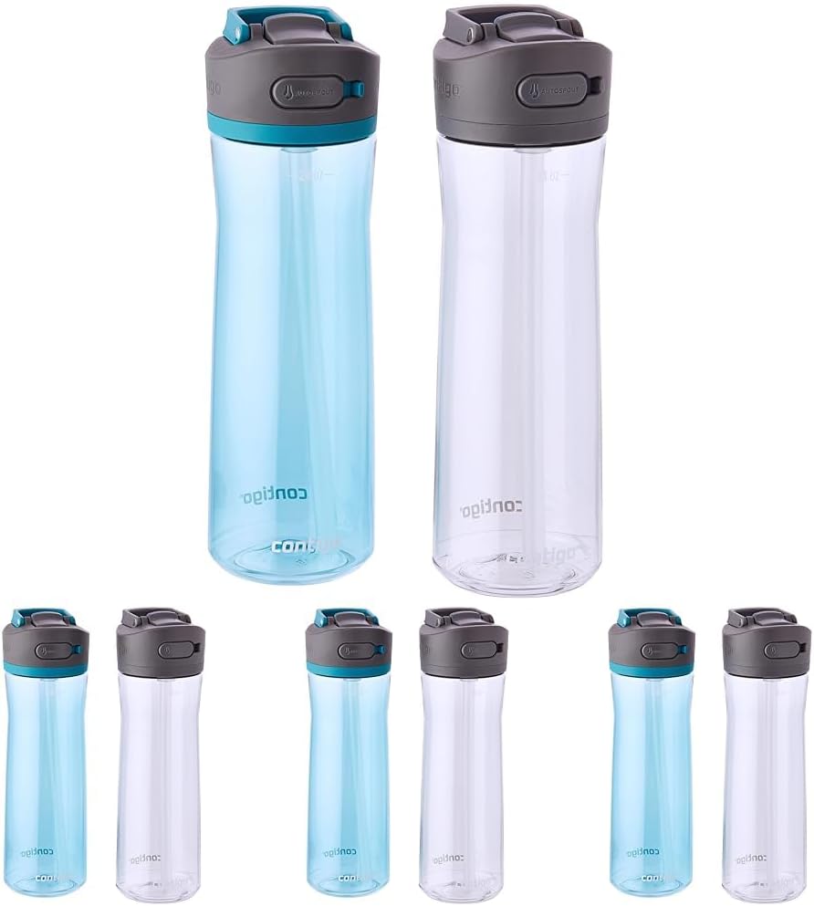 Contigo Ashland 2.0 Leak-Proof Water Bottle with Lid Lock and Angled Straw Dishwasher Safe Interchangeable Lid 24oz Juniper/Sake (Pack of 8)