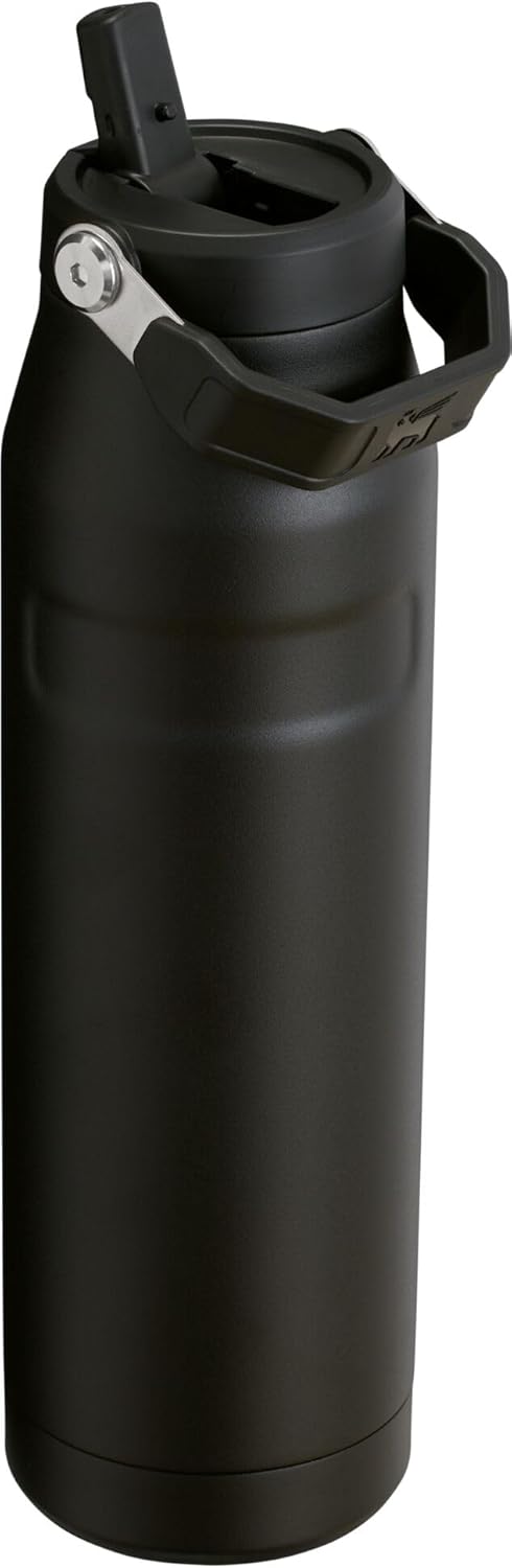STANLEY IceFlow Flip Straw 2.0 Water Bottle 36 OZ | Built-In Straw with Larger Opening | Lightweight & Leak-Resistant | Insulated Stainless Steel | BPA-Free | Black 2.0