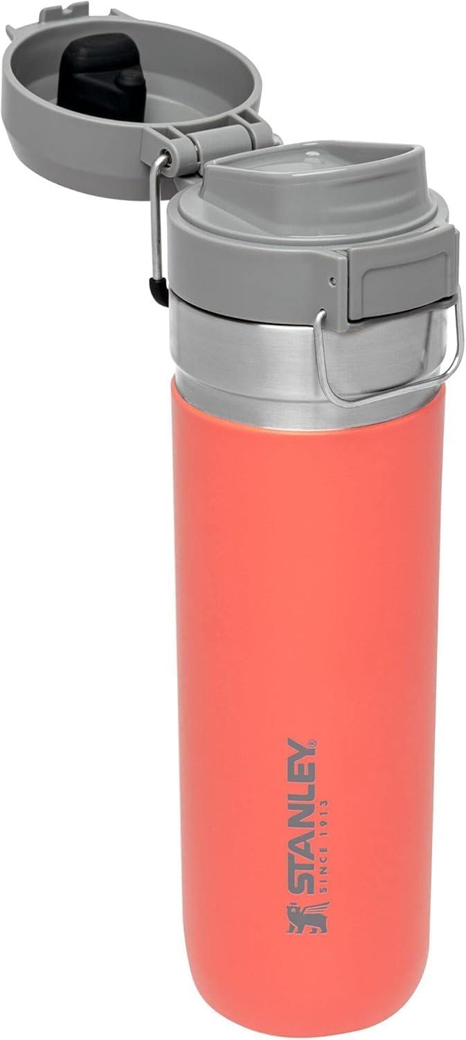 Stanley Quick Flip GO Water Bottle 24 oz | Push Button Lid | Leakproof and Packable for Travel and Sports | Insulated Stainless Steel | BPA-Free | Guava
