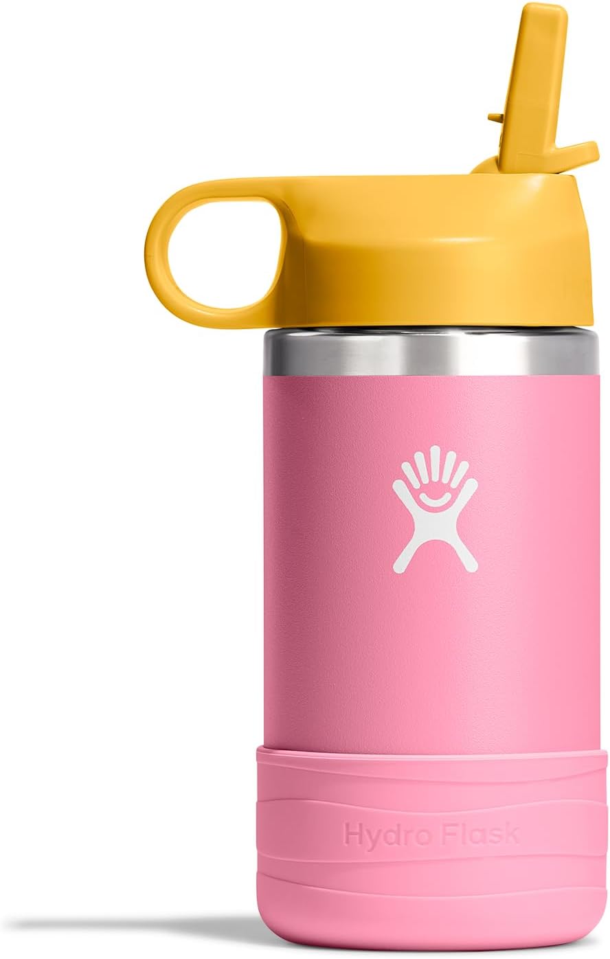 Hydro Flask Kids Water Bottle for School - Stainless Steel and Insulated with Straw Cap - 12 Oz Dahlia