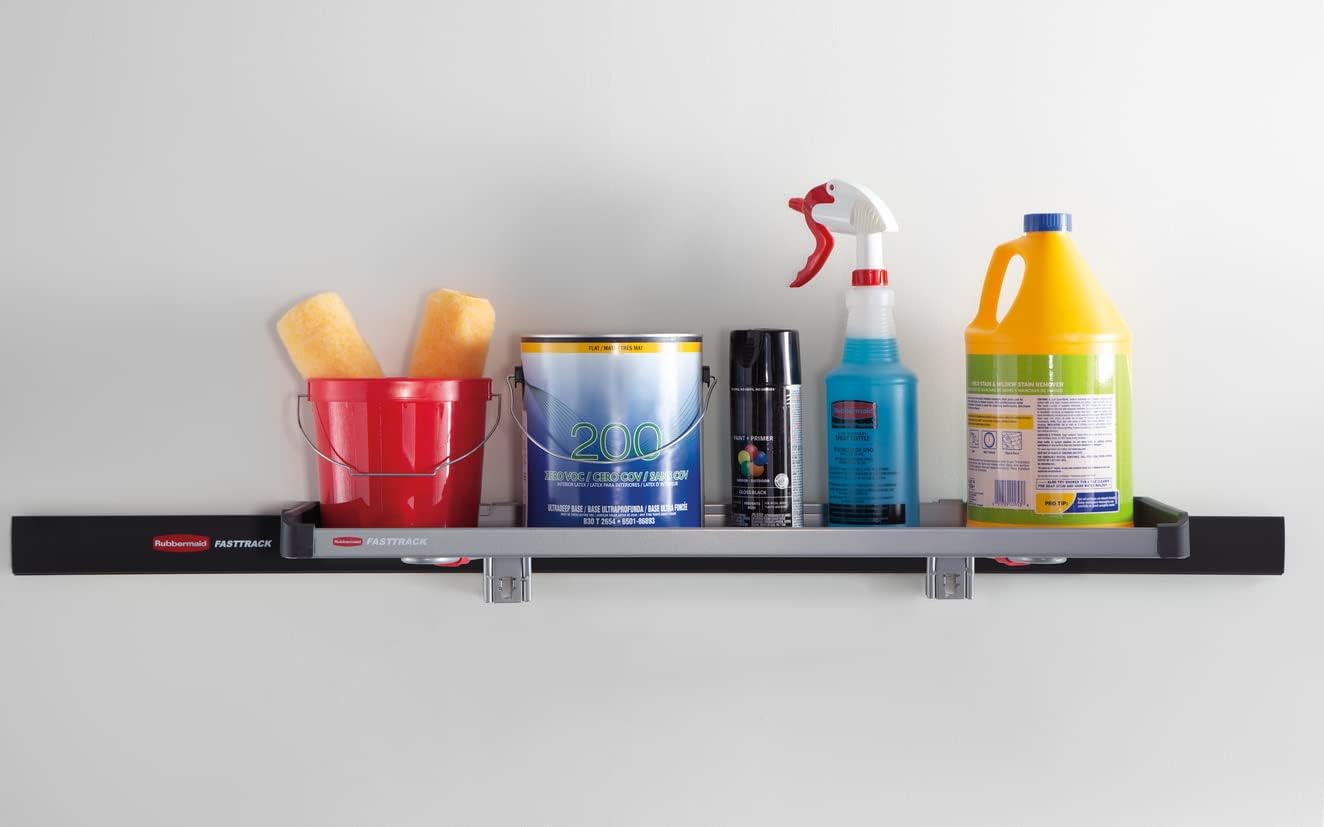 Rubbermaid FastTrack Rail Large Shelf Organization System, Holds up to 50 Pounds, Ideal for Cleaning Products/Garden Supplies/Laundry Products