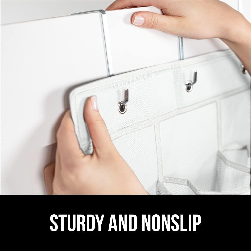 GORILLA GRIP Over the Door Shoe Organizer, 12 Large Breathable Mesh Pockets, Space Saving Hanging Storage Holder, 2 Hook Closet Rack Hanger, Hangs on Closets for Shoes, Accessories, 64H x 9.5W White