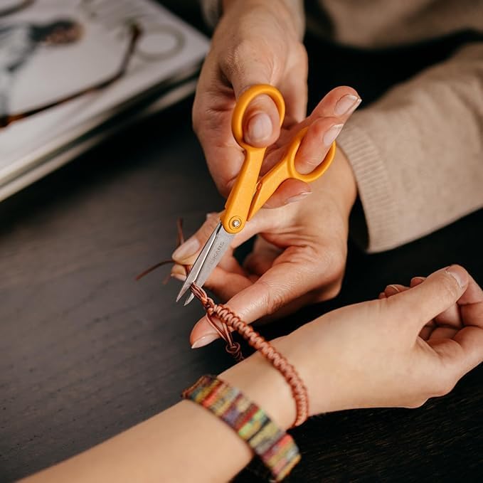 Fiskars Premier No. 5 Micro-Tip Orange-Handled Fabric Scissors - Double Loop Handle - Sewing and Craft Scissors - Orange