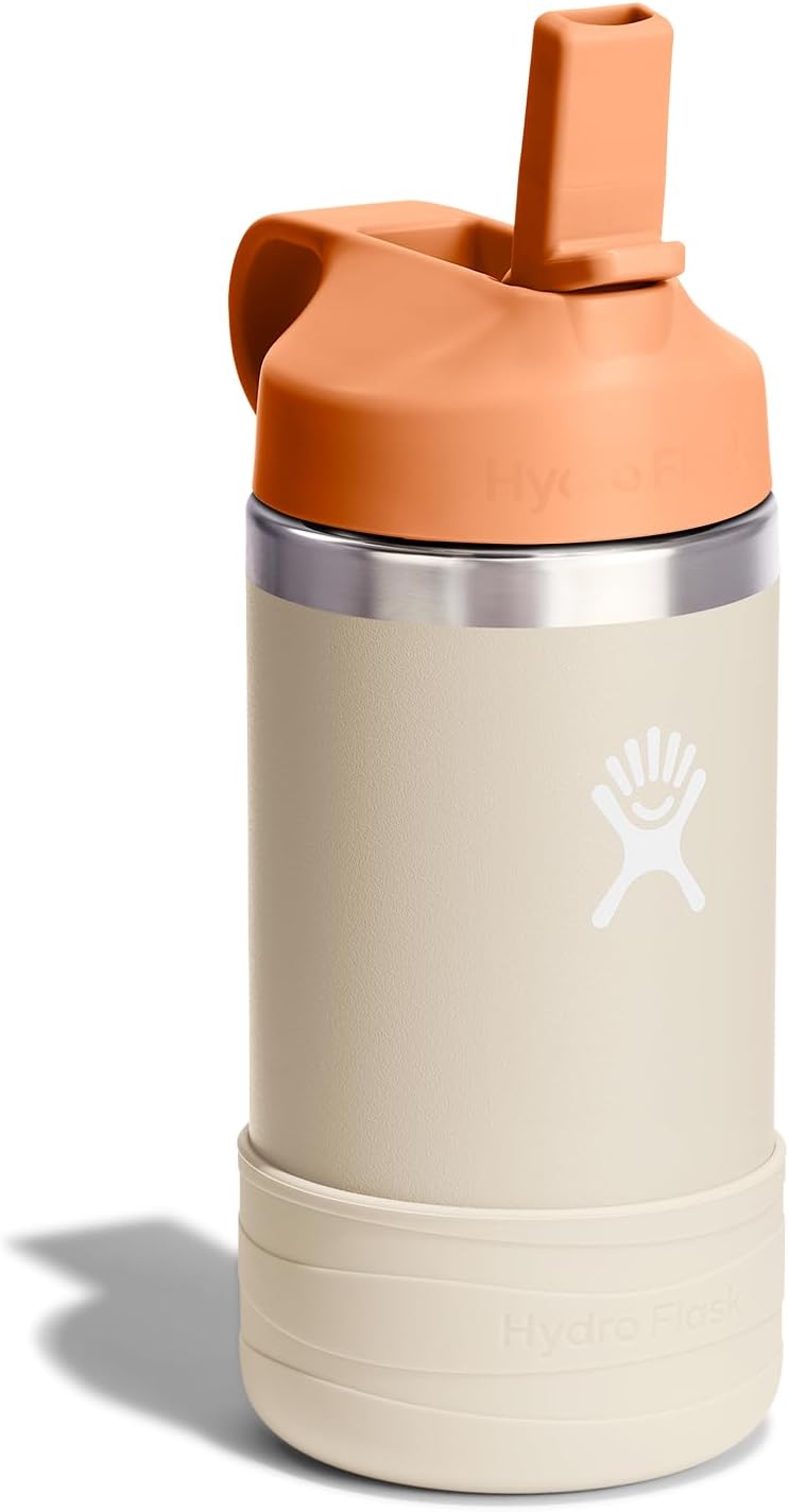 Hydro Flask Kids Water Bottle for School - Stainless Steel and Insulated with Straw Cap - 12 Oz Coconut