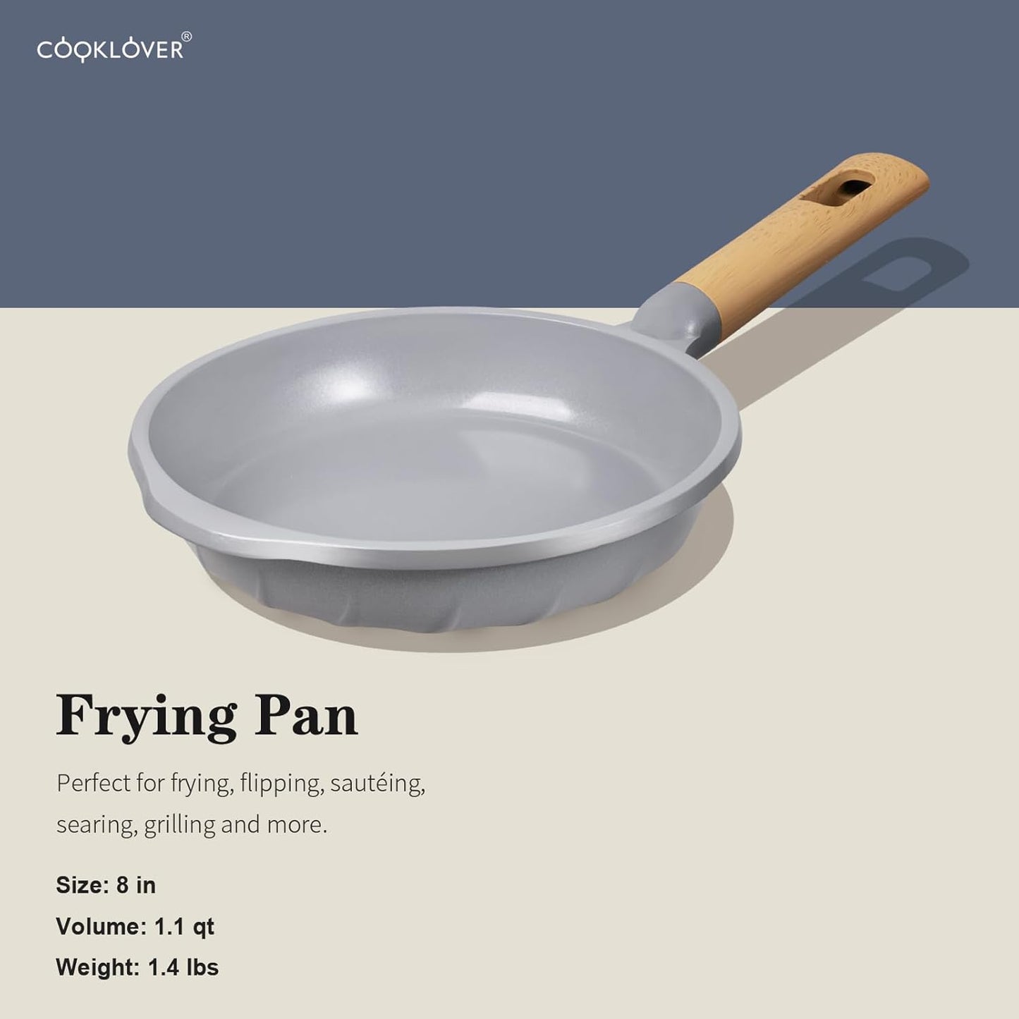 COOKLOVER Nonstick Frying Pan 100% PFOA Free Cookware Induction Skillet Stir Fry Pan (Gray, 7.9 inch)
