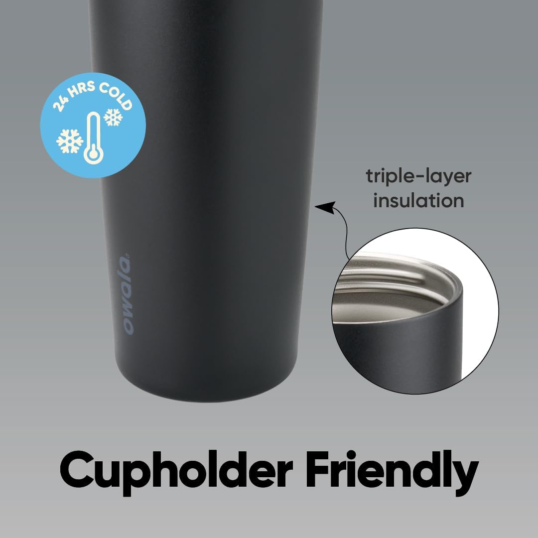 Owala FreeSip Sway Insulated Stainless Steel Water Bottle with Two-Way Spout, Built-In Straw and Bucket Handle, Made for Travel, School, and Sports, 30oz, BPA Free, Leak Proof, Very, Very Dark