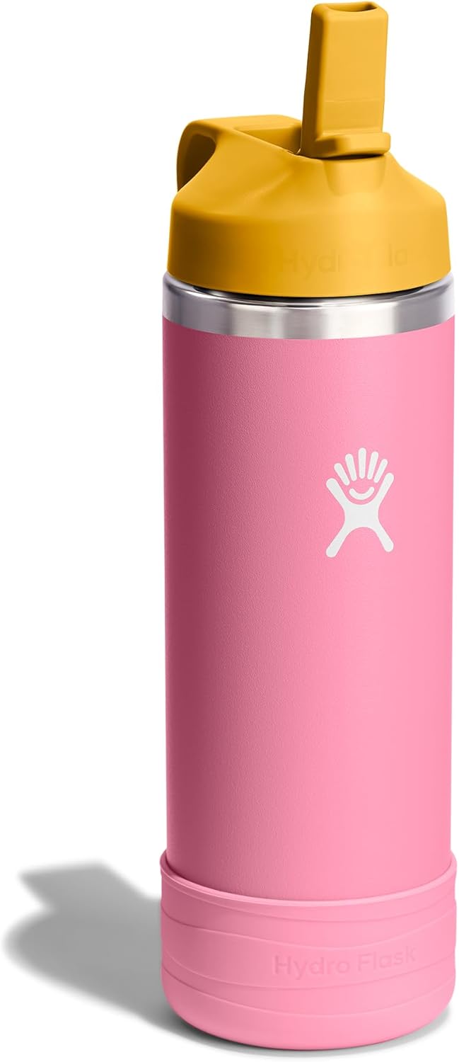 Hydro Flask Kids Water Bottle for School - Stainless Steel and Insulated with Straw Cap - 18 Oz in Dahlia