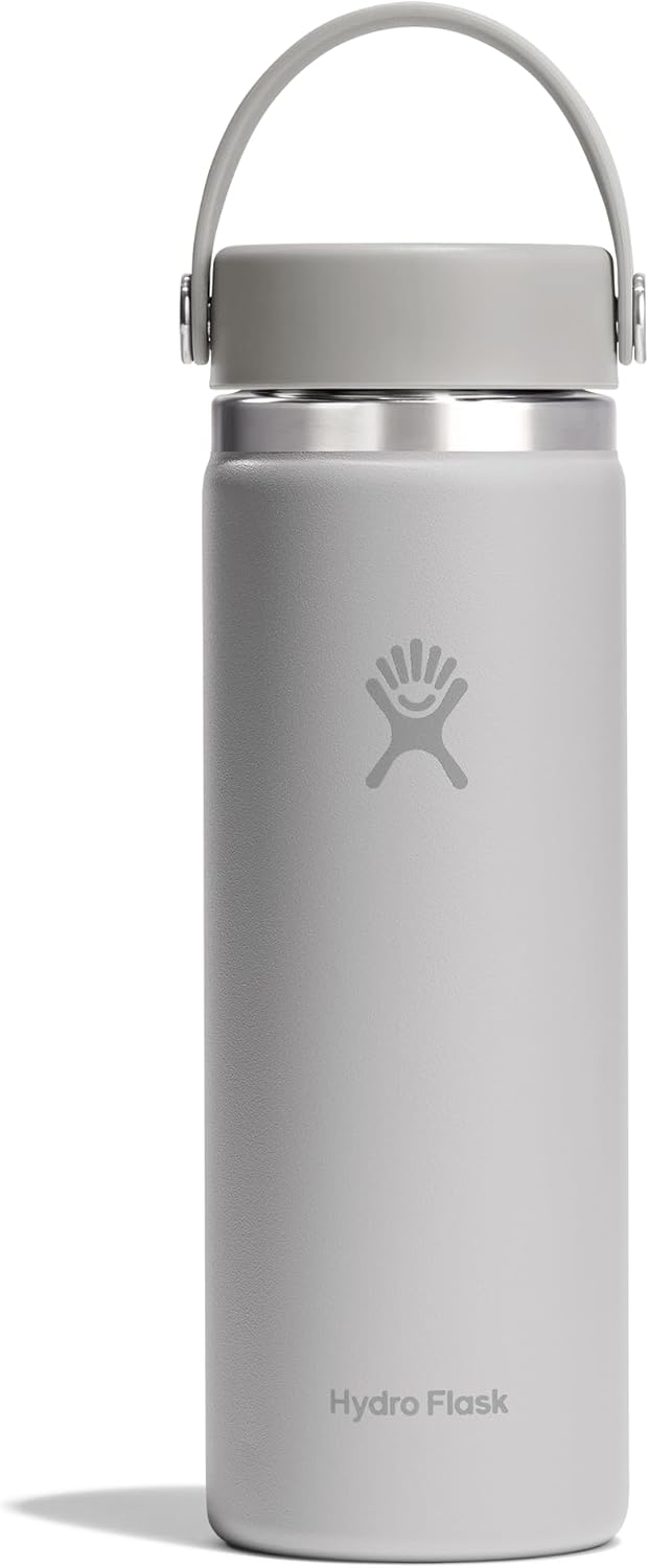 Hydro Flask Water Bottle - Insulated Stainless Steel - Wide Mouth Flex Lid, Non Spill, Leakproof and Refillable in 20 Oz Birch Gray