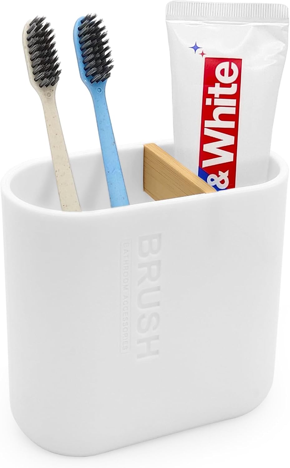 Toothbrush Holder with Bamboo Divider,Detachable for Easy Cleaning Multi-Functional Storage,2 Slots Electric Toothbrush and Toothpaste Organizer Caddy for Bathroom Vanity,Sink,Countertop (White)