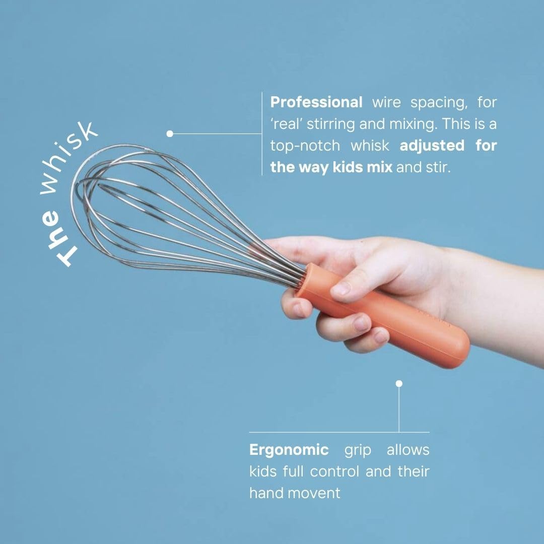 Tampoco Real Kids Cooking & Baking Set – Montessori Kitchen Tools for Real Cooking with Food-Safe Silicone Utensils – Functional & Fun Gift for Young Chefs