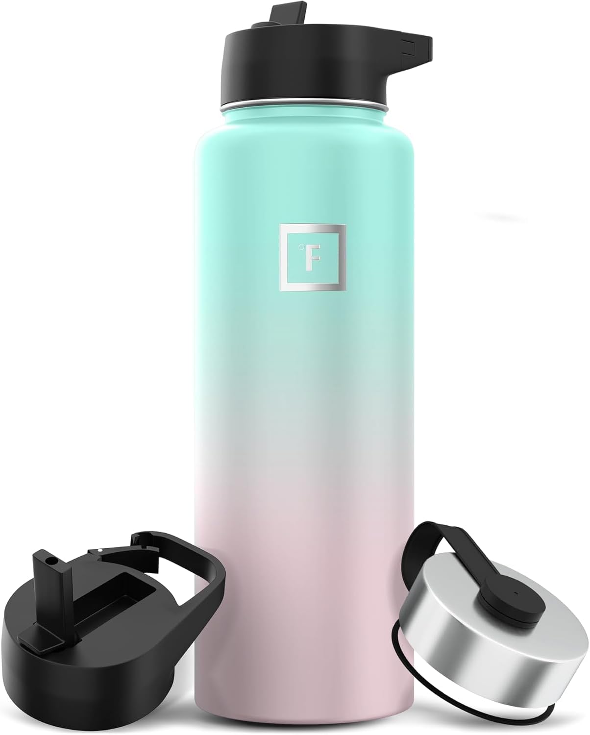 IRON °FLASK Camping & Hiking Hydration Flask with Straw, Wide Mouth Insulated Stainless Steel Sports Water Bottle - 40 oz Bubble Gum
