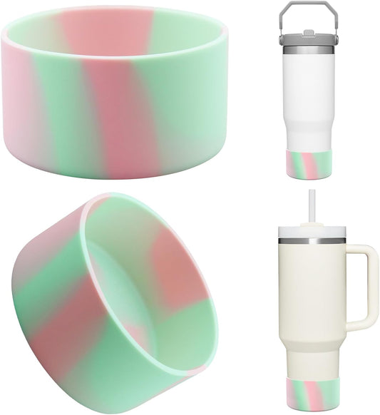 Upgrade 2PCS Protective Silicone Boot Bumper for Stanley Quencher Adventure 40oz 30oz IceFlow 20oz 30oz Tumbler, Water Bottle Bottom Sleeve Cover Accessories for Stanley Mug Cup(Light Cyan+Pink)