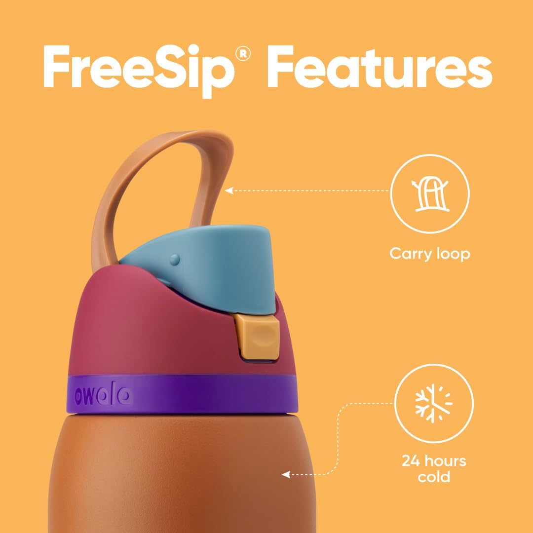 Owala Kids FreeSip Insulated Stainless Steel Water Bottle with Straw for Sports, Travel, and School, BPA-Free Sports Water Bottle, 16 oz, Mint Green Crazy Chameleon