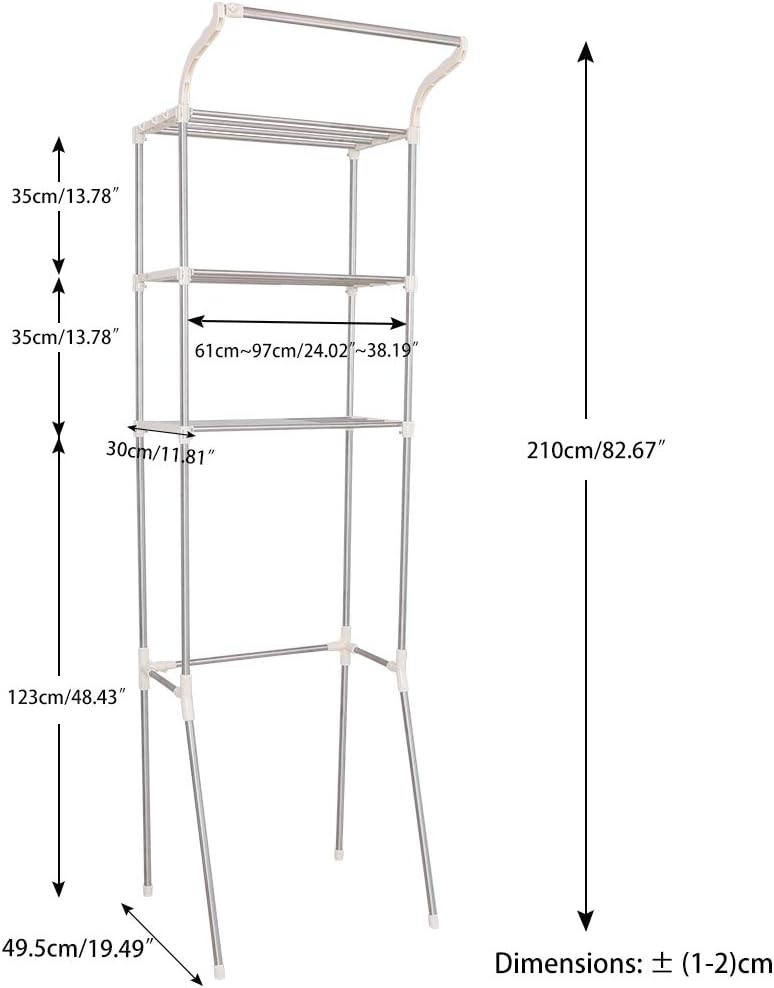 BAOYOUNI Adjustable Laundry Shelf Over Toilet Washing Machine Storage Rack Above Washer Dryer Standing Bathroom Organizer 3-Tier Space Saving Shelving Units, Ivory