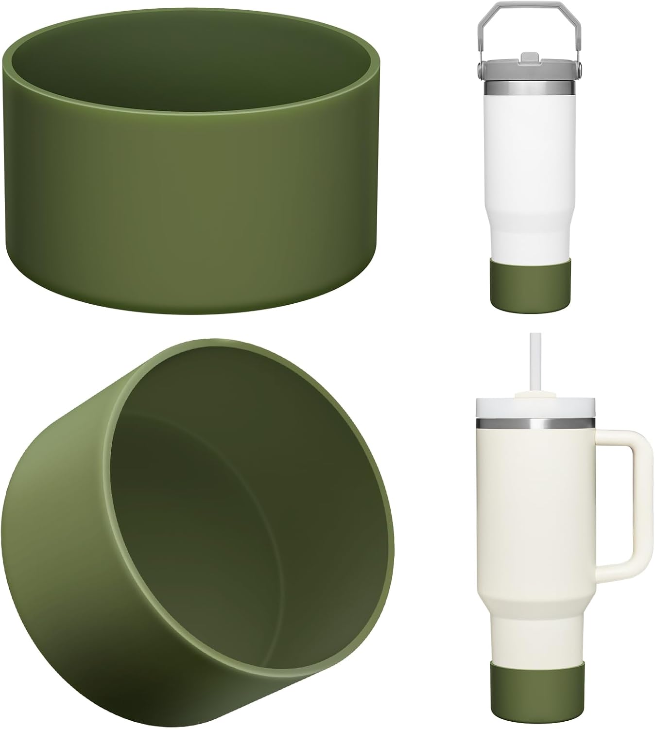 Upgrade 2PCS Protective Silicone Boot Bumper for Stanley Quencher Adventure 40oz 30oz IceFlow 20oz 30oz Tumbler, Water Bottle Bottom Sleeve Cover Accessories for Stanley Mug Cup(Army Green)