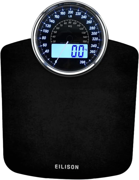 EILISON Highly Advance 2-in-1 Digital & Analog Weighing Scale for Body Weight-400lbs, 4 High Precison GX Sensor Accurate, Thick Tempered Glass, Extra Large Display (Black)