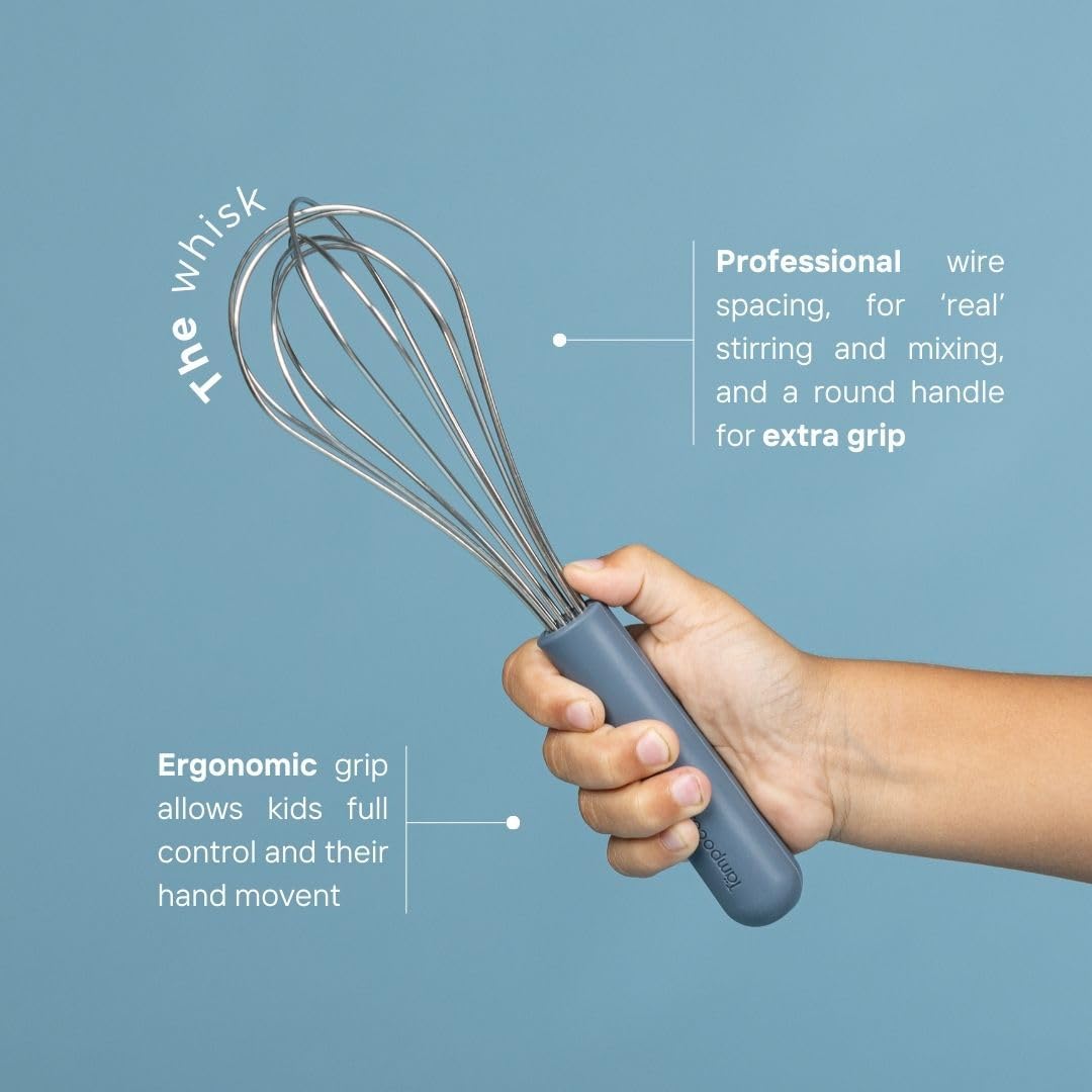 Tampoco Real Kids Cooking & Baking Set – Montessori Kitchen Tools for Real Cooking with Food-Safe Silicone Utensils – Functional & Fun Gift for Young Chefs