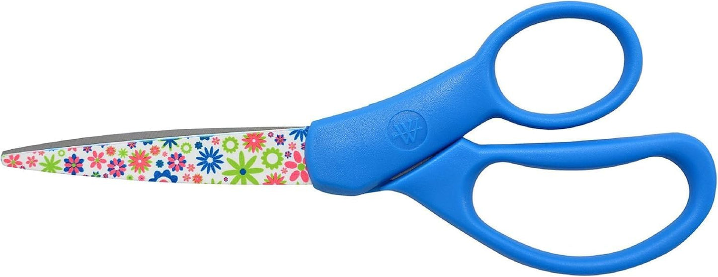 Westcott Fun and Fashionable Student Scissors for Ages 12+, Stainless Steel Floral-Printed Blades, Back-to-School, School Supplies, Classroom Supplies, 7-Inch